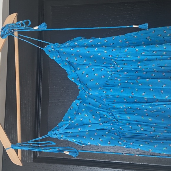 Karina Grimaldi Blue Floral High Low Spaghetti Strap Dress Size Medium - Picture 4 of 13